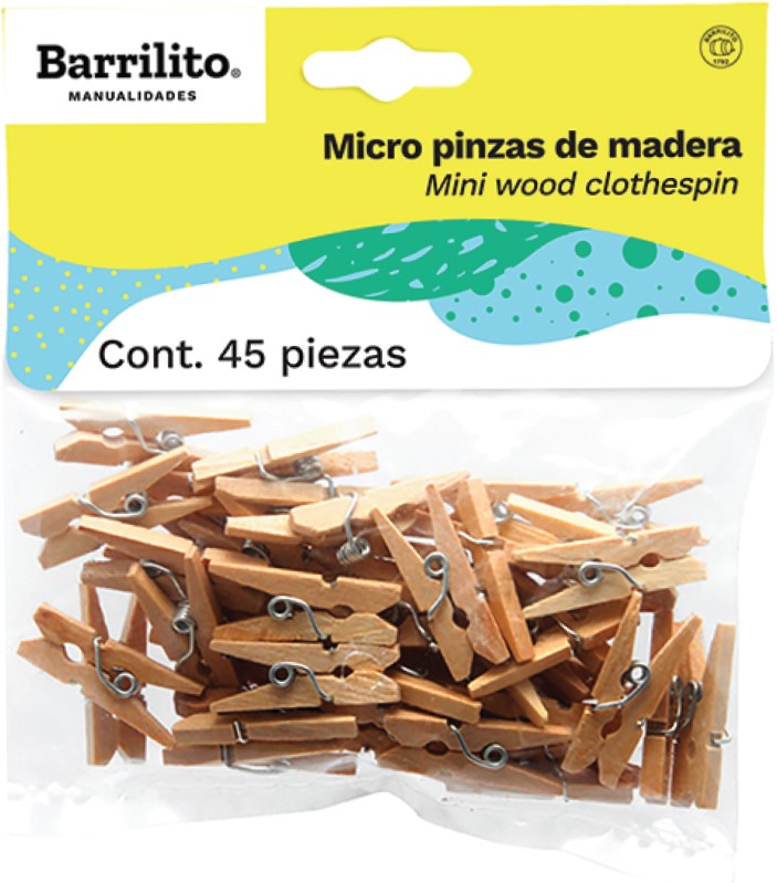 Pinzas Madera c/45 Natural Micro Barrilito® W060 Pieza 7501214910237 01