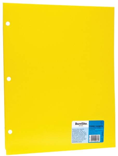 Fólder Plástico p/Carpeta c/Solapa 3 Perforaciones Amarillo Carta Barrilito® CAP1. Pieza 75012149616