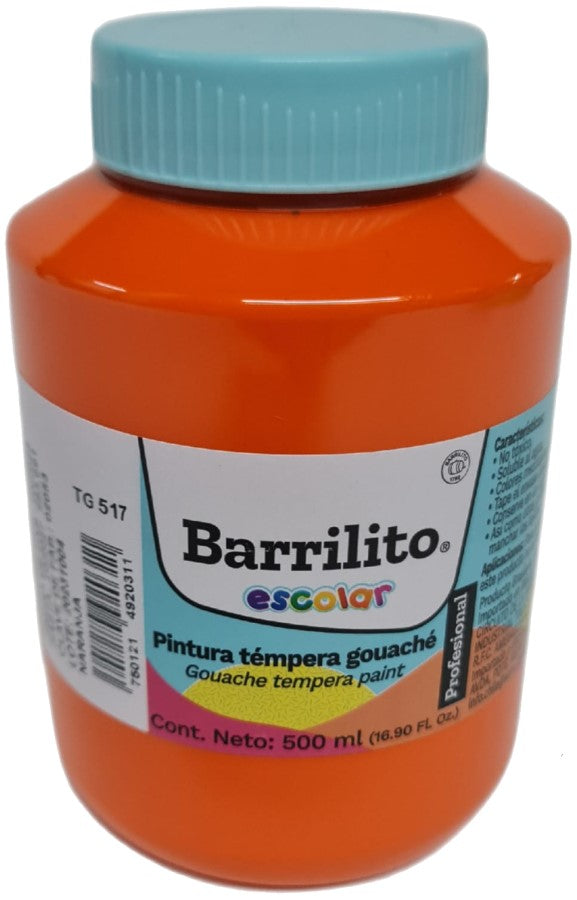 Pintura Témpera Gouaché 500ml Naranja Barrilito® TG517 Contenedor plástico 7501214920311 01