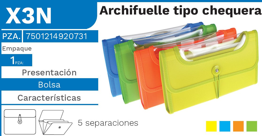 Archifuelle Plástico Expandible 5 Espacios Colores t/Chequera Barrilito® X3N Pieza 7501214920731