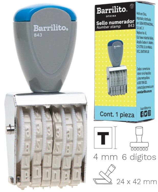 Sello Numerador 6 Bandas 4mm s/Placa Barrilito® 843 Pieza 7501214901037 2