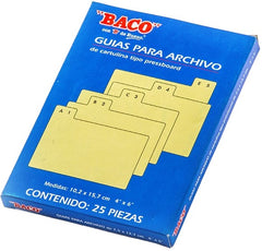 Guía p/Archivo Pressboard Alfanumérica c/25 Verde Claro 4×6" Baco® CP097 Paquete 7501174916539 01