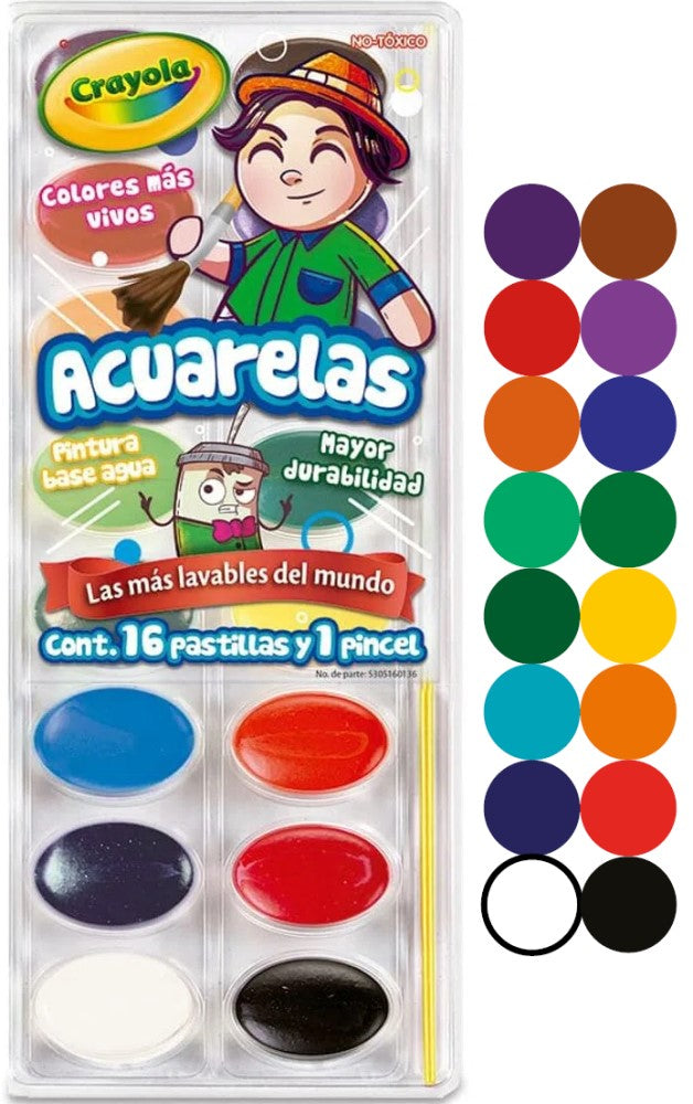 Acuarelas en Plástico c/Pincel Colores Est.c/16 Crayola® 530516 Estuche 7501058253163 01