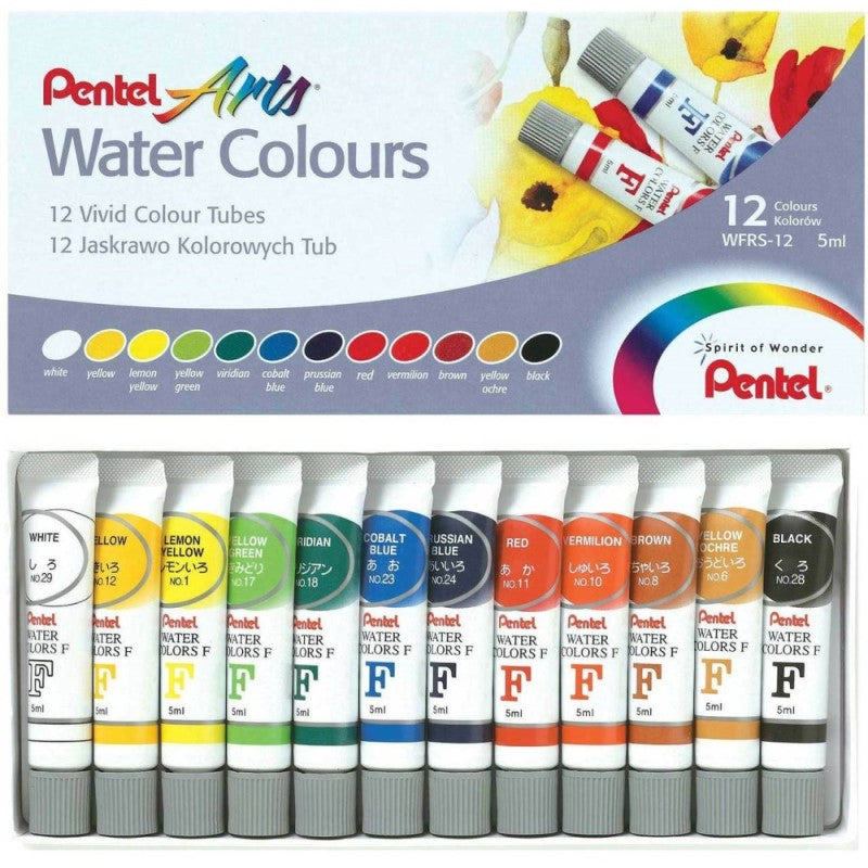 Pintura Acuarela Arts Water Colours c/12 Colores Tubos 5ml Pentel® WFRS-12 Caja 4711577025643 01