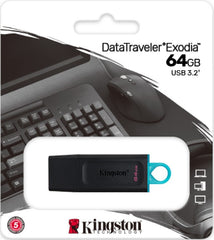 Memoria USB 3.2 Gen1 DataTraveler® 64gb Black + Teal Exodia™ Kingston® DTX/64GB Pieza 740617309829