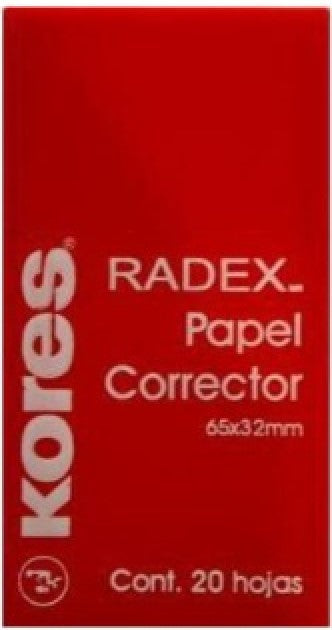 Corrector p/Máquina Radex Rojo c/20 Blanco 65×32mm Kores® 091 Estuche 7501037006704