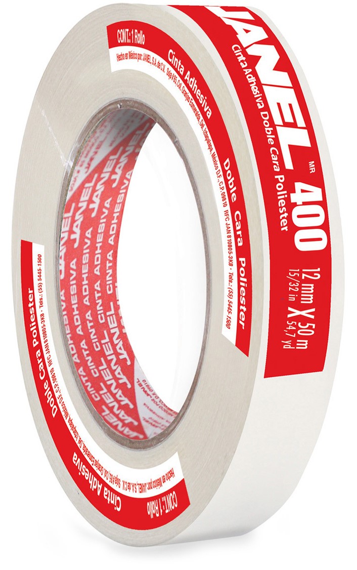 Cinta Adhesiva Doble Cara #400 Poliéster 12mm×50m Janel® 4001250100 Pieza 7501035101715 01
