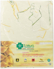 Papel Hecho a Mano Crema c/Rafia Verde-Amari 185g c/20 Hojas Carta Nattura® PEX1+504 Paquete 01