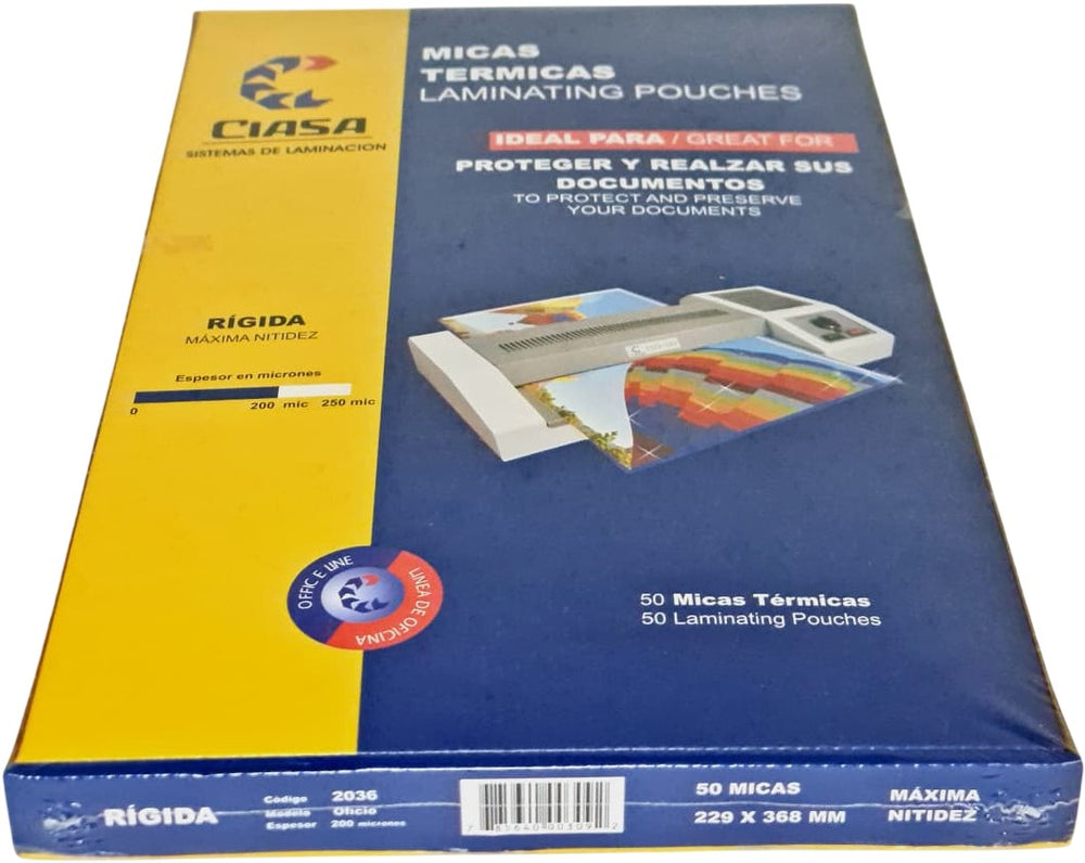 Mica p/Laminadora Oficio c/50 200 Micrones 229×368mm Ciasa® 2036 Caja 785640003092 01