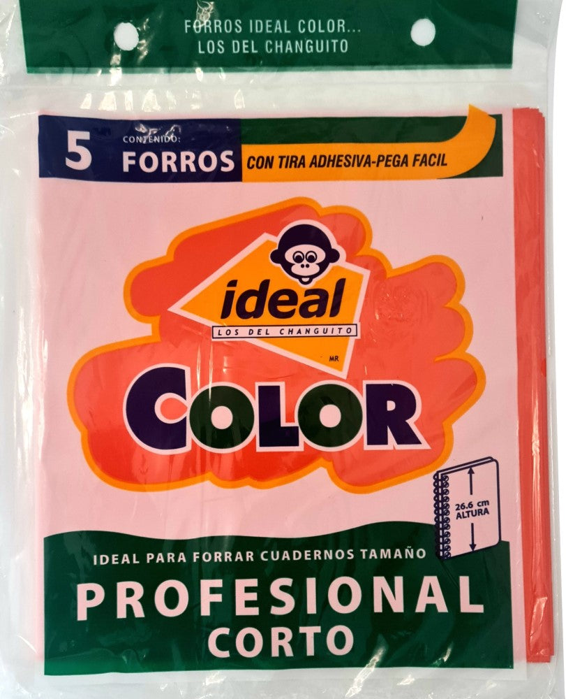 Forro p/Cuaderno Polietil Profesional Corto Cal.400 c/5 Naranja 26.5cm Ideal® 4044 Bolsa 75010821404