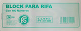 Block Boletos p/Rifa c/Folio c/100 7.2×21.5cm Poliformas® PF-0100 Pieza 9230092301001