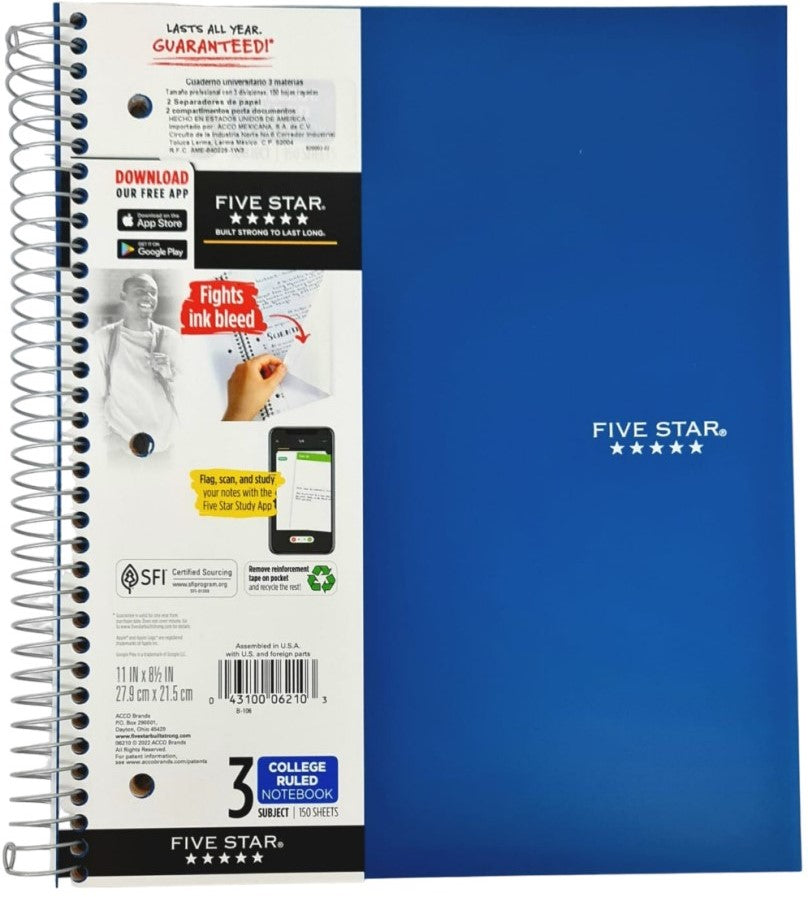 Cuaderno Profesional Espi FIVE STAR® 3 Materias 150 hojas Raya Mead® 820003-22 [Pieza] 43100062103 Imagen principal del producto