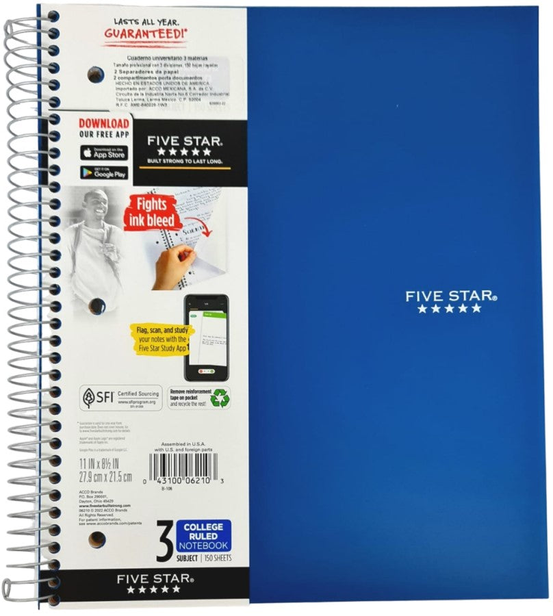 Cuaderno Profesional Espi FIVE STAR® 3 Materias 150 hojas Raya Mead® 820003-22 Pieza 43100062103