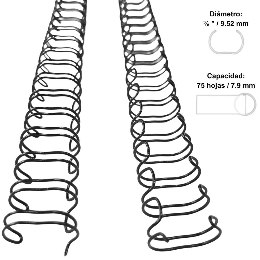 Arillo p/Engargo.metálico c/90 para 75 Hojas 3:1" Negro 3/8" OfficeEASE® A3106 Caja 7502224108539 01