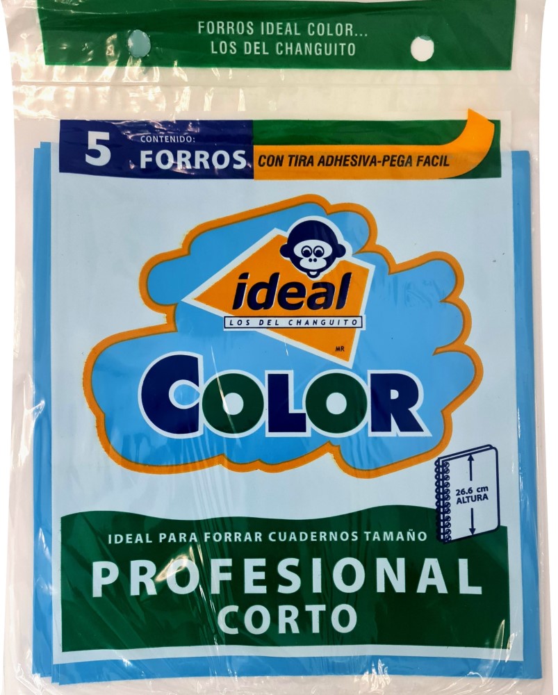 Forro p/Cuaderno Polietil Profesional Corto Cal.400 c/5 Celeste 26.5cm Ideal® 4039 Bolsa 75010821403