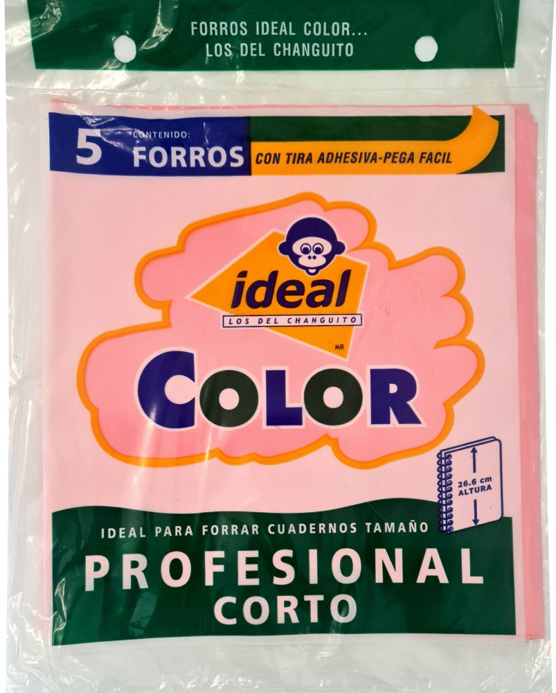 Forro p/Cuaderno Polietil Profesional Corto Cal.400 c/5 Rosa 26.5cm Ideal® 4041 Bolsa 7501082140415