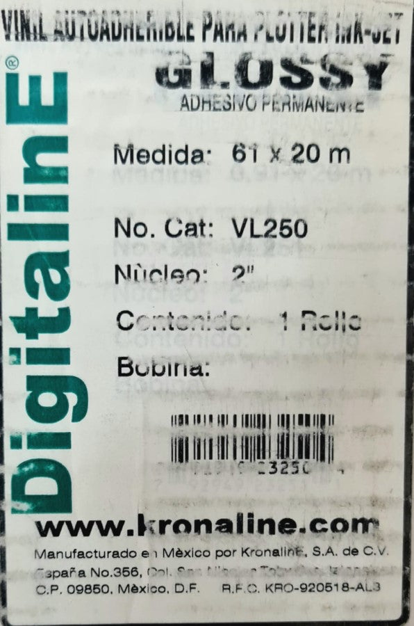 Vinil Rollo Inkjet Glossy N/2" .61×20m KronalinE® VL250 [Rollo] 792949232504