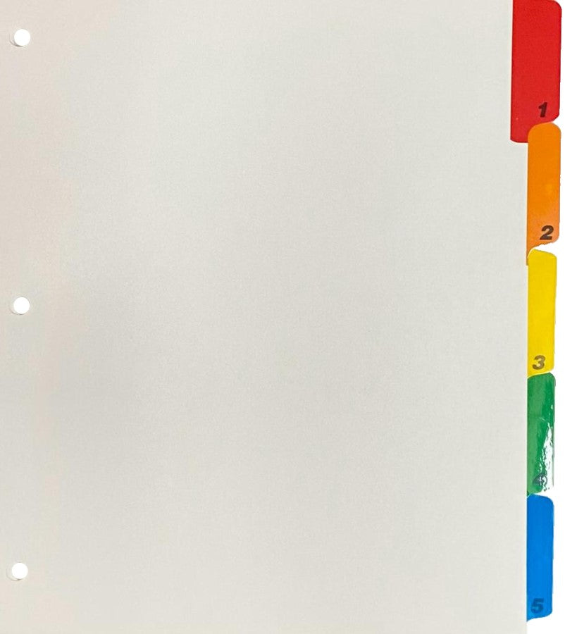 Separador Hojas p/Carpeta Numérico 1-5 c/5 Blanco colorTap Carta Proesa® Bolsa de plástico 01