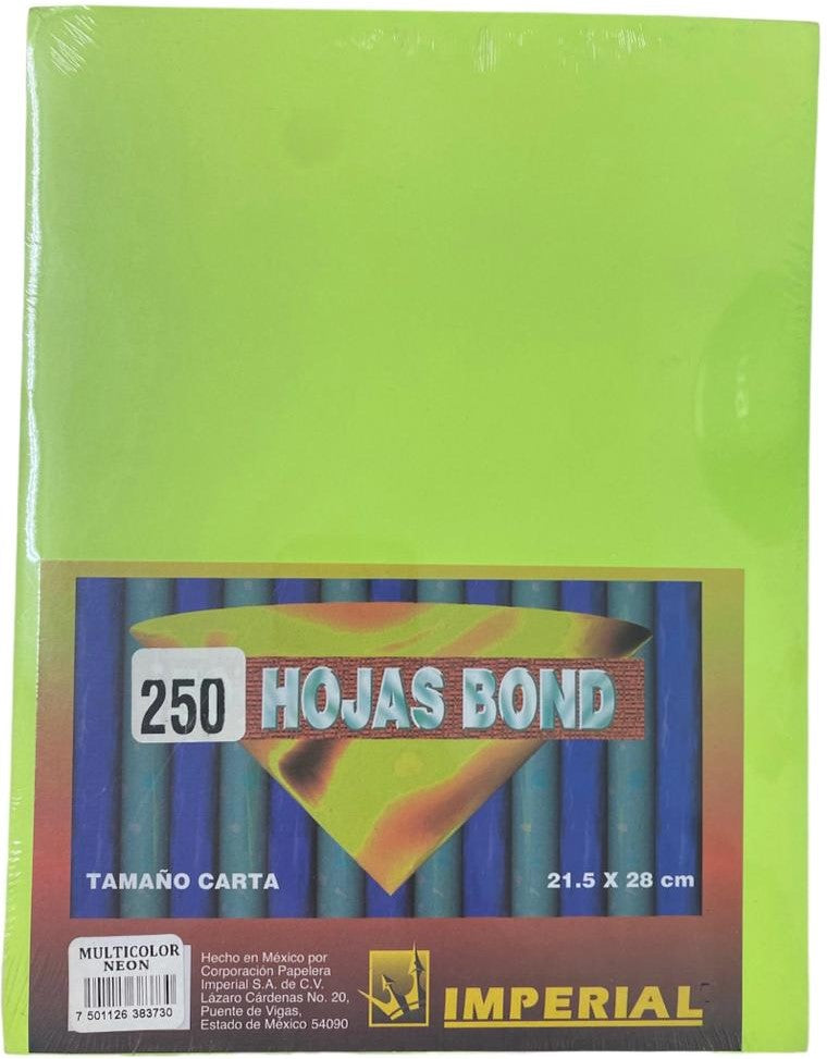 Papel Bond Color c/250 75g Colores Neón Carta Imperial® [Paquete] 2