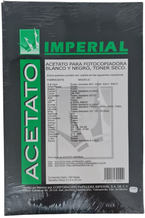 Acetato Xerográfico c/100 Oficio Imperial® 0551 Caja 7501126305510 02