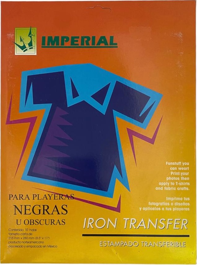 Papel Transfer p/Planchar c/10 Telas Obscuras Carta Imperial® 5996 Paquete 7501126359964