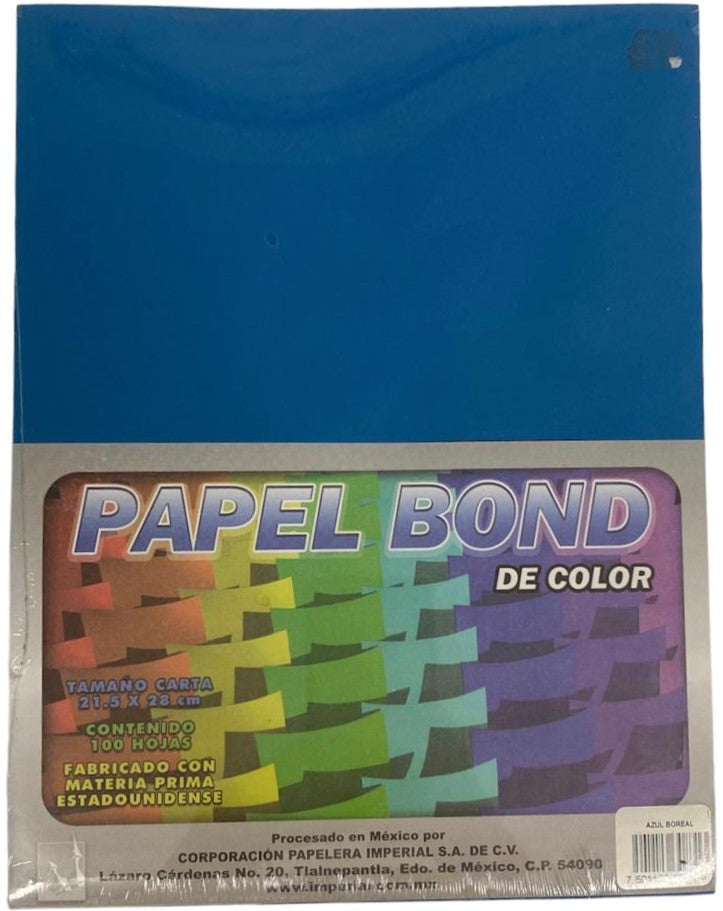 Papel Bond Color c/100 75g Azul Boreal Carta Imperial® [Cien hojas]