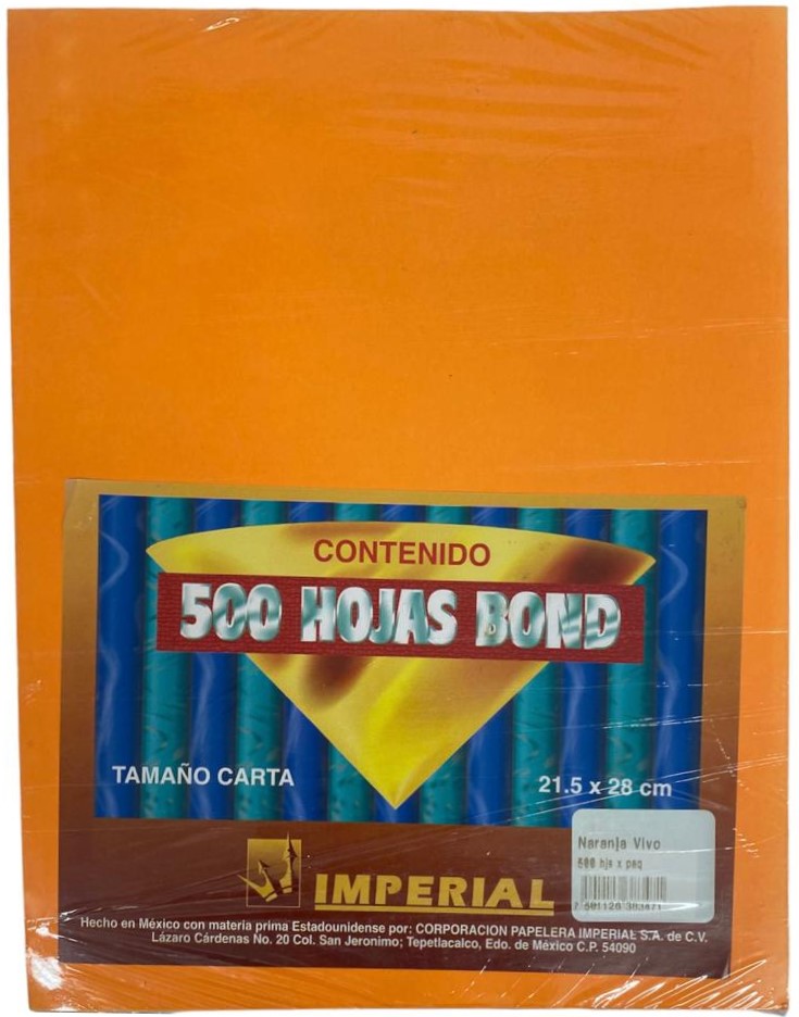 Papel Bond Color c/500 75g Naranja Vivo Carta Imperial® [Resma]