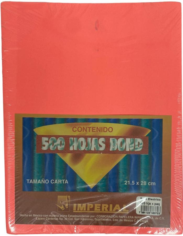 Papel Bond Color c/500 75g Rojo Eléctrico Carta Imperial® [Resma]