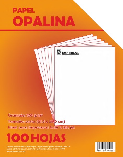 Papel Opalina paquete c/100 120g Blanco Carta Imperial® 3116 [Cien hojas] 7501126331168