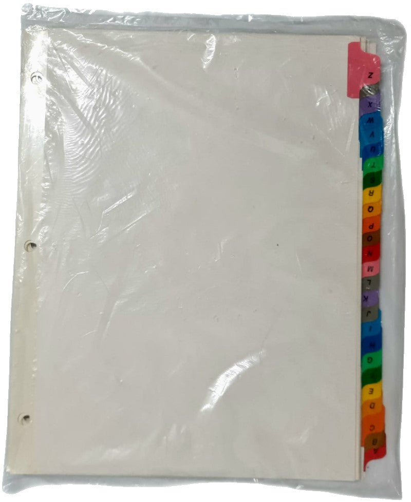 Separador Hojas p/Carpeta Alfabético A-Z c/26 Blanco colorTap Carta Proesa® Bolsa de plástico 05