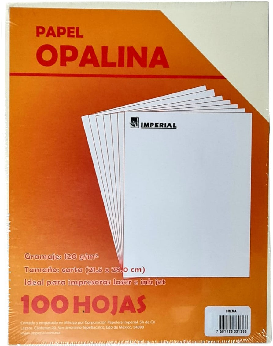 Papel Opalina paquete c/100 115g Crema Carta Imperial® 3136 Cien hojas 7501126331366