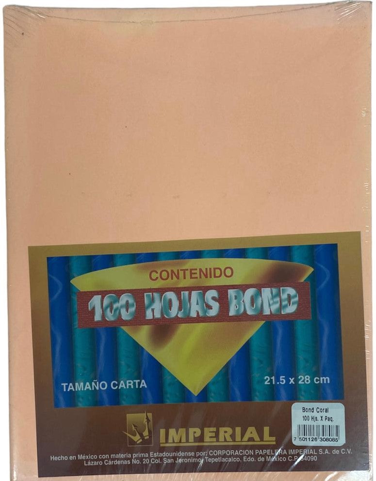Papel Bond Color c/100 75g Coral Carta Imperial® 0808 [Cien hojas]