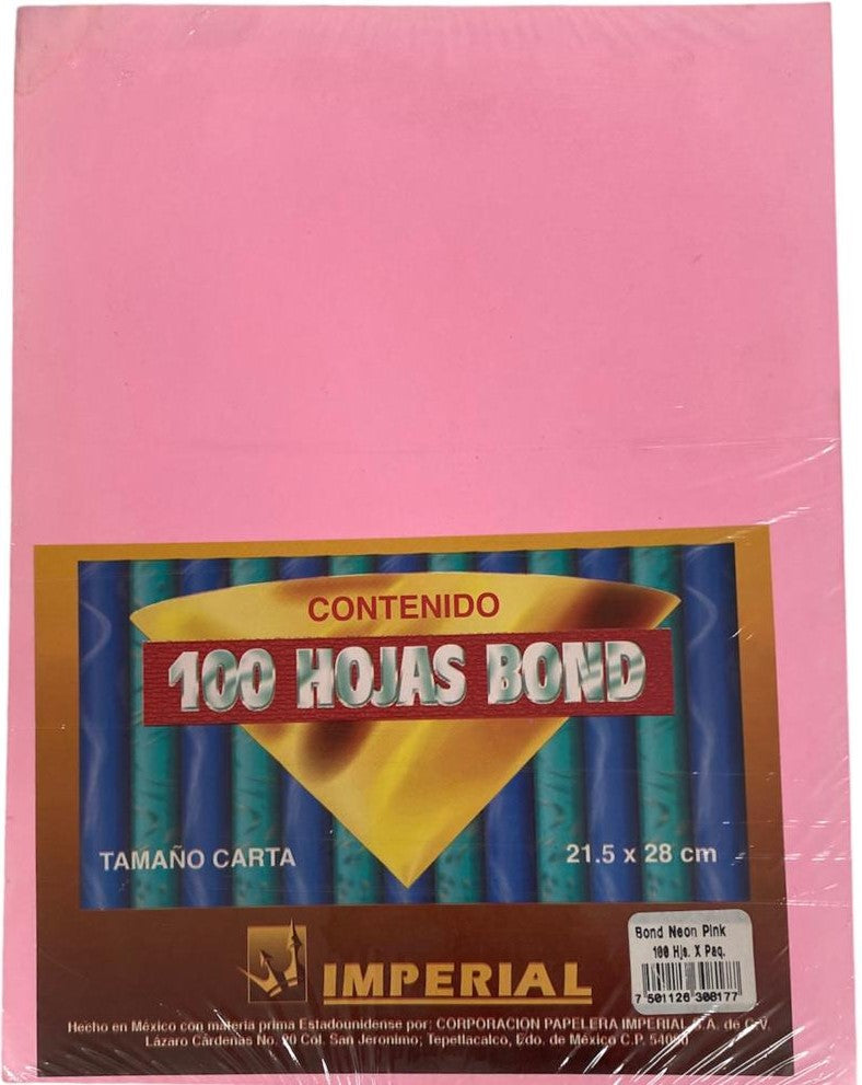 Papel Bond Color c/100 75g Neón Pink Carta Imperial® 0817 [Cien hojas]
