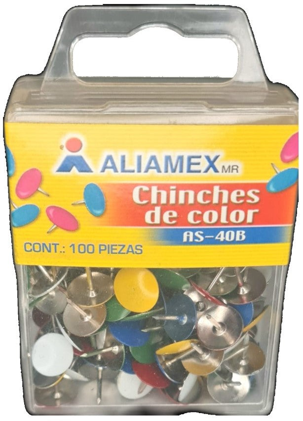 Chinchetas Metalica AS-40B Colores c/100 Aliamex® C0041 [Caja] 7502224101127