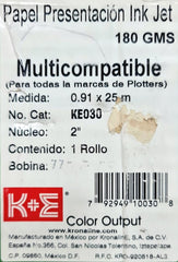 Papel Recubierto Rollo Ink-Jet K+E 180 g/m² Mate .91×25m KronalinE® KE030 [Rollo] 792949100308