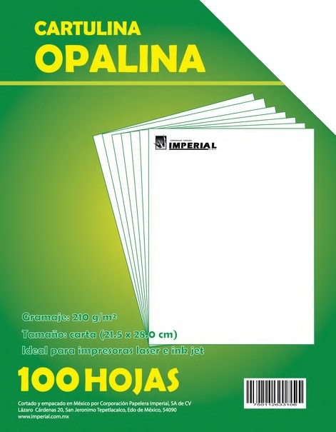 Cartulina Opalina c/100 210g Blanco Carta Imperial® 3106 Cien hojas 7501126331069 01