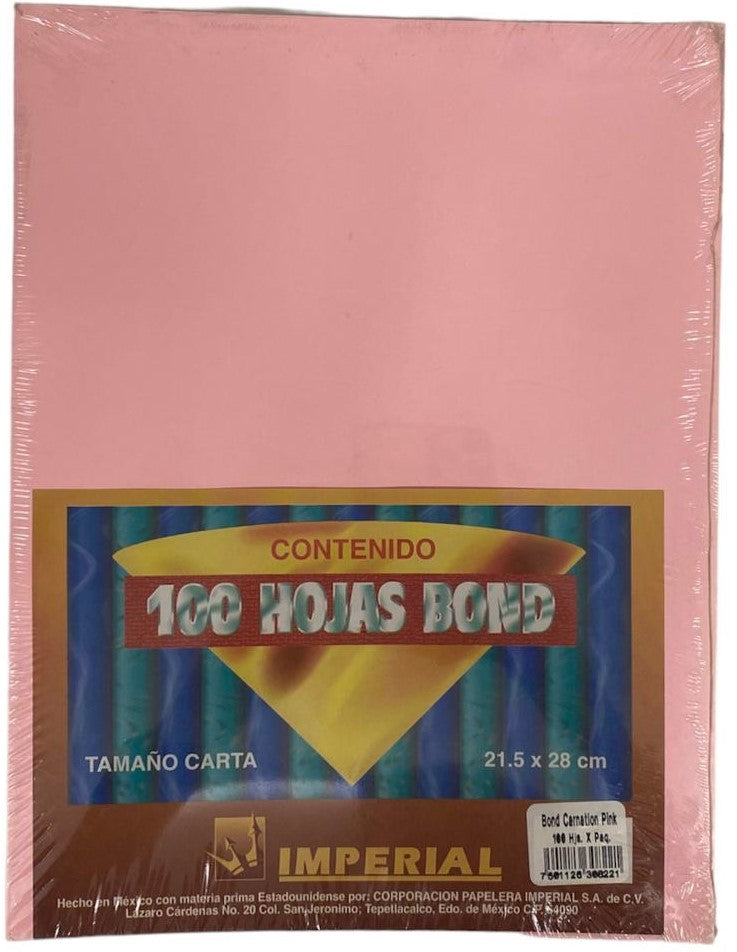 Papel Bond Color c/100 75g Carnation Pink Carta Imperial® Cien hojas 7501126308221