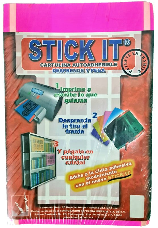 Cartulina Fluorescente c/25 c/StickIt Vertical 180g Colores Neón 21.5×33cm Imperial® 1220 [Paquete]