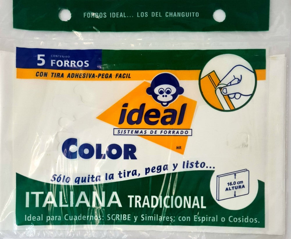 Forro p/Cuaderno Polietil F/ItalianaTradici.Cal.400 c/5 Blanco 16cm Ideal® 4085 Bolsa 7501082140859