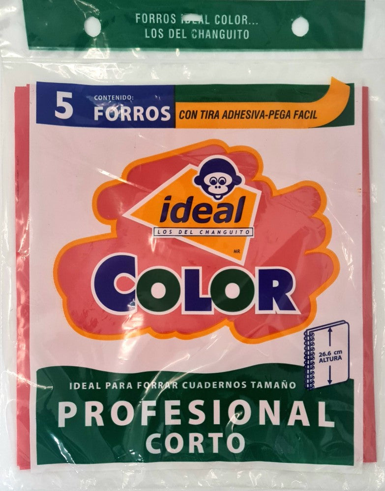 Forro p/Cuaderno Polietil Profesional Corto Cal.400 c/5 Rojo 26.5cm Ideal® 4035 Bolsa 7501082140354
