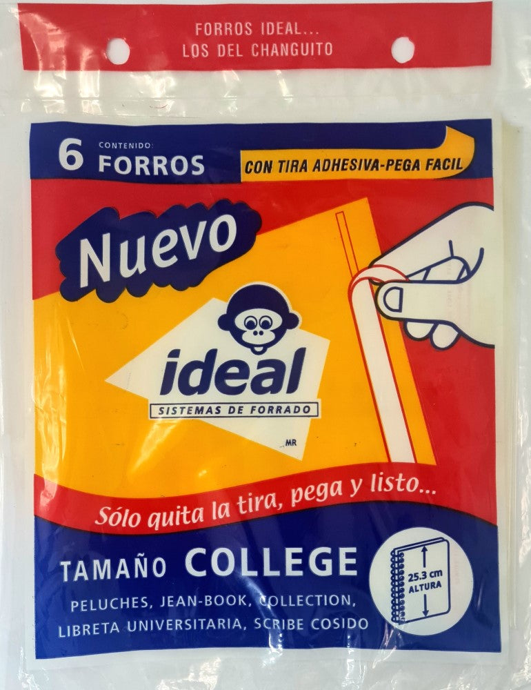 Forro p/Cuaderno Polietil Collage Cali.400 c/Adhesi c/6 Trasparente 25.3cm Ideal® 5009 [Bolsa] 7501082150094