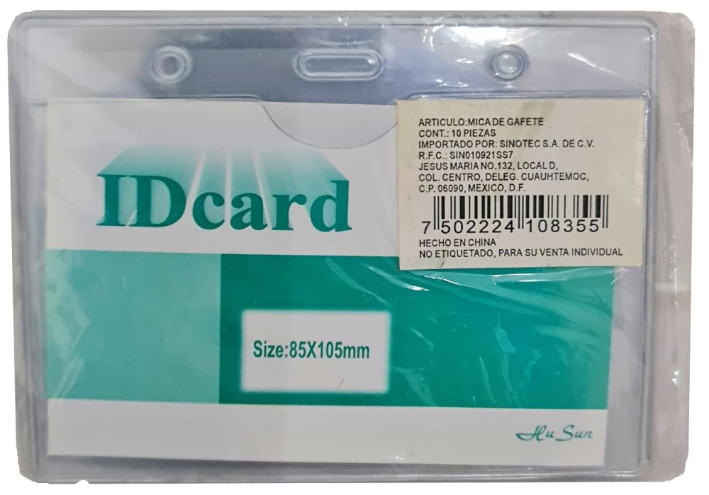 Mica p/Gafete Horizontal Plástico Flexible c/10 Transparente 10.5×8.5cm Sinotec® PO108 [Paquete] 7502224108355