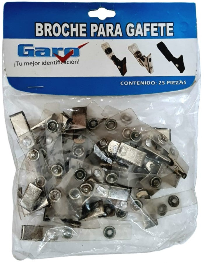 Broche p/Gafete Caimán Metálico c/25 Garo® PLUS [Bolsa]
