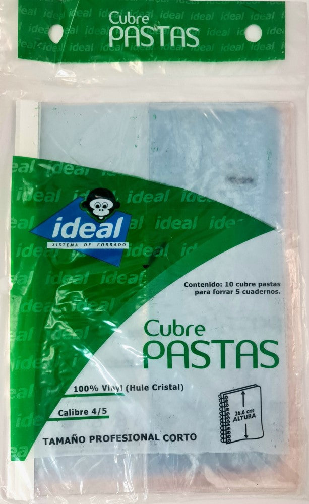 Forro p/Cuaderno Vinyl Cubrepastas c/Adhesivo c/10 Trasparente 26.6cm Ideal® 1456 [Bolsa] 7501082114560