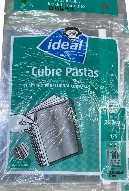 Forro p/Cuaderno Vinyl Cubrepastas c/Adhesivo c/10 Trasparente 26.6cm Ideal® 1456 [Bolsa] Imagen secundaria del producto