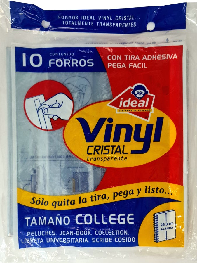 Forro p/Cuaderno Vinyl Collage c/Adhesivo c/10 Trasparente 25.3cm Ideal® 4010 [Bolsa] 7501082140101