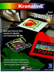 Papel Transfer p/Planchar c/10 Telas Obscuras Carta KronalinE® TR305 [Paquete] 792949053055