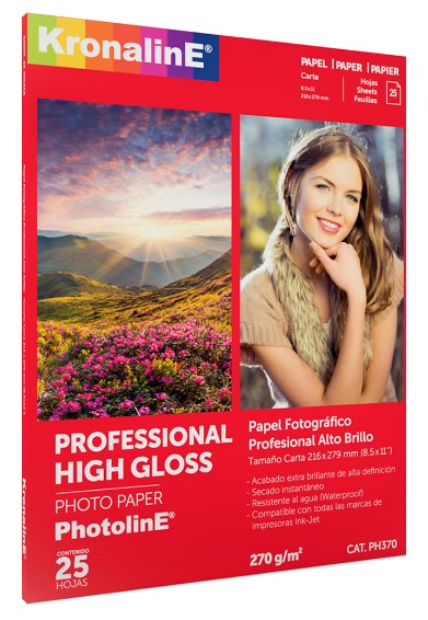 Papel Fotográfico Professional High Gloss c/25 Carta 270g KronalinE® PH370 [Paquete] Imagen principal del producto