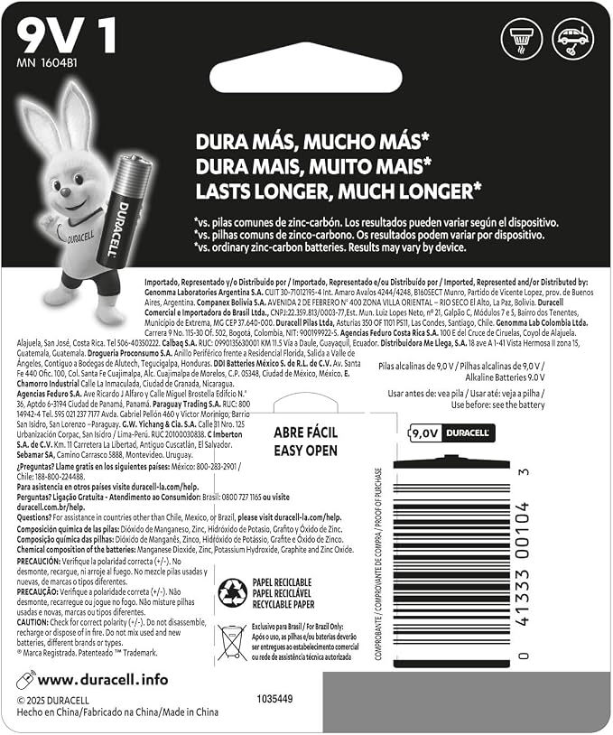 Pila Duracell "9V" c/1 Pieza 41333001043 02