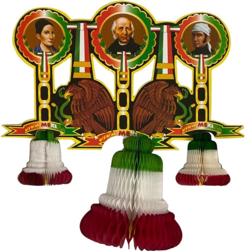 Adorno Fiestas Patrias Campana Triple c/Héroes 1p Tricolor 31×36cm Papel Picado® C019 [Pieza]